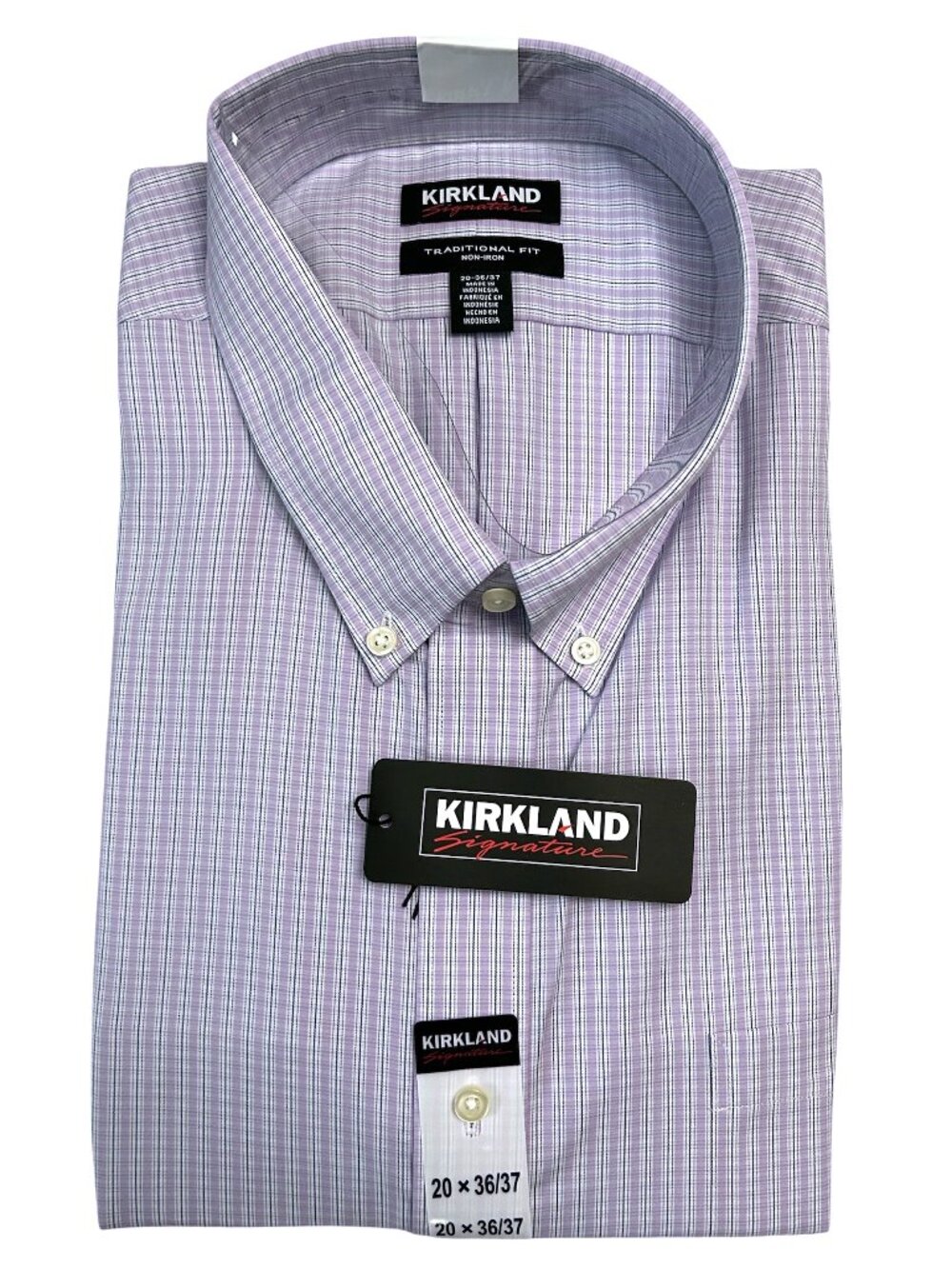Kirkland Signature Men's Size 20 x 36/37 Non-Iron Dress Shirt Lavender Check NWT